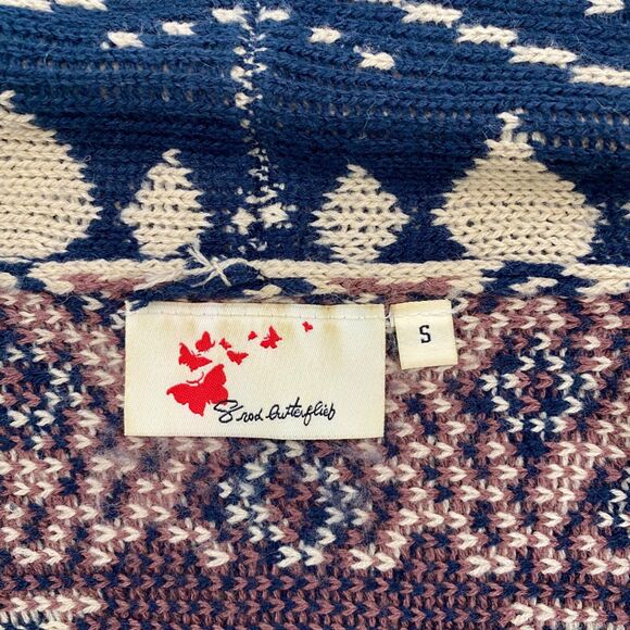 Anthropologie Srod Butterflies Sweater Womens S Aztec Cardigan Open Front Boho - Picture 7 of 12